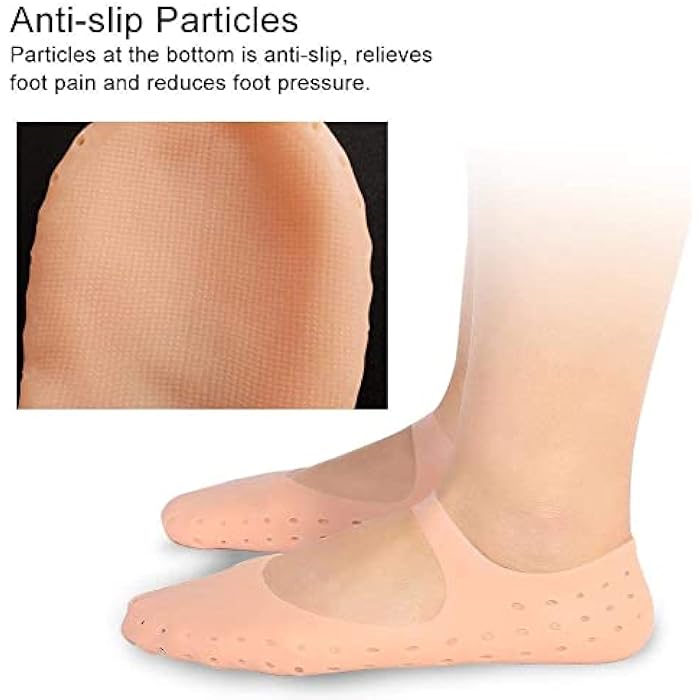 SPAREQUE Silicone Socks, Moisturising Gel Socks Foot Anti-Cracking Protector Foot Care Tool Prevention Socks For Dry Feet Ankles Cracked Heel Repair Foot Care Socks For Women Men - Cream - Image 5